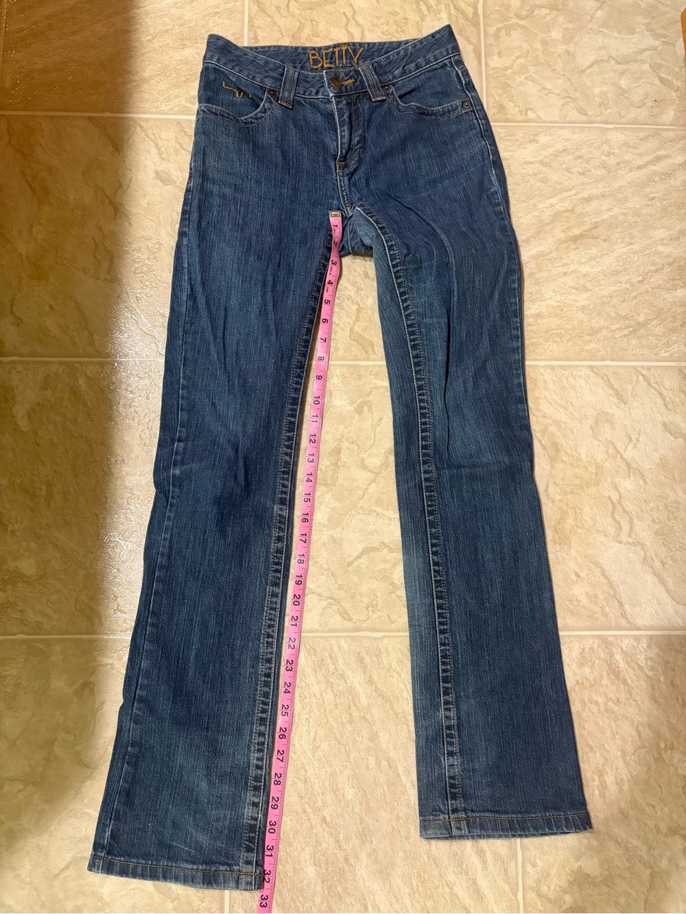 Kimes Ranch Straight Leg Jeans in Dark Blue with Gold Stitching - Picture 4 of 6